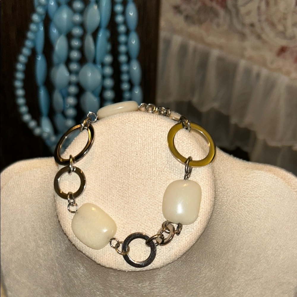 Be Yourself White stone ceramic and Gold Bracelet
